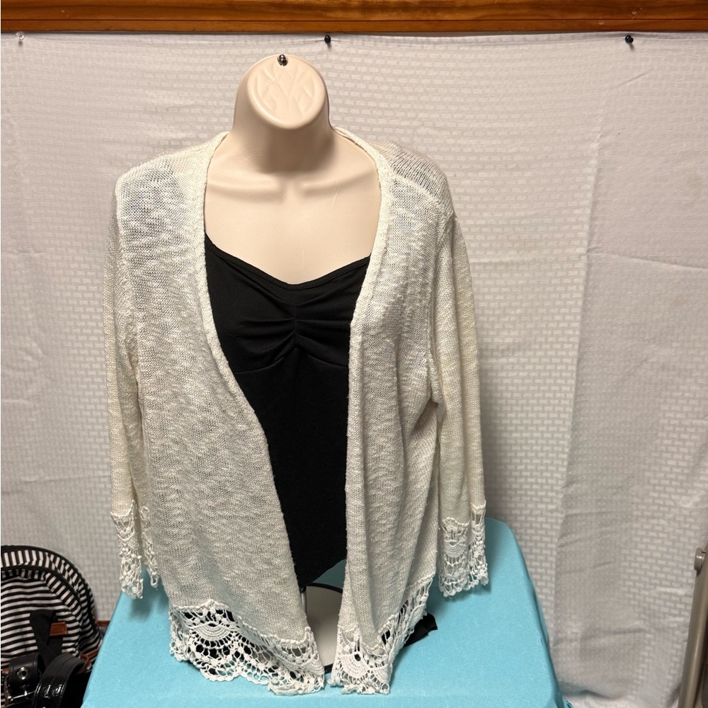 Sweater: London Times Cream Lace Cardigan